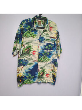 Vintage Pineapple Connection "Island Boat" Hawaiian Shirt Sz L
